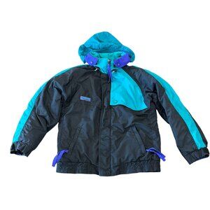 Columbia VTG Criterion Jacket M 10 12 Youth Black Teal Blue 90s Radial Sleeve